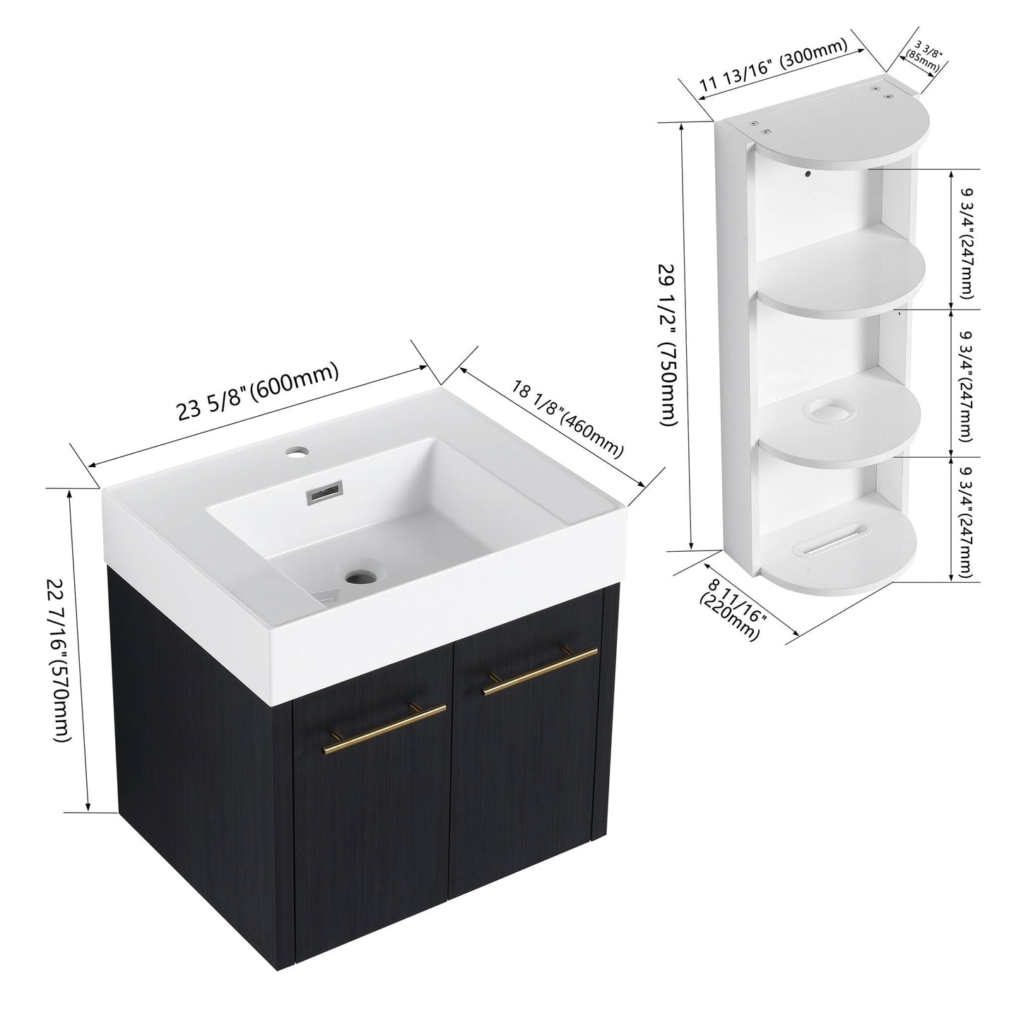 Modern wall mounted vanity with resin sink and storage shelves in wood cabinet HouseOfZazla on Tampa Home & Garden Store
