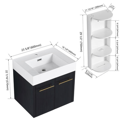Modern wall mounted vanity with resin sink and storage shelves in wood cabinet HouseOfZazla on Tampa Home & Garden Store