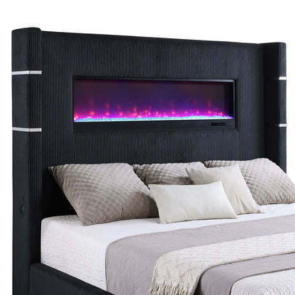 Judah Flame Visualizer Bed by HouseOfZazla, ribbed upholstered bed with fireplace on Tampa Home & Garden Store