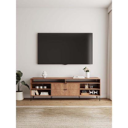 Fluted TV stand with storage and metal legs in walnut finish by HouseOfZazla on Tampa Home & Garden Store