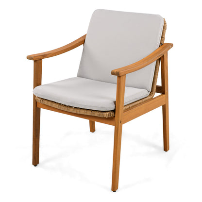 Outdoor dining chair teak color acacia wood frame with beige cushion HouseOfZazla on Tampa Home & Garden Store