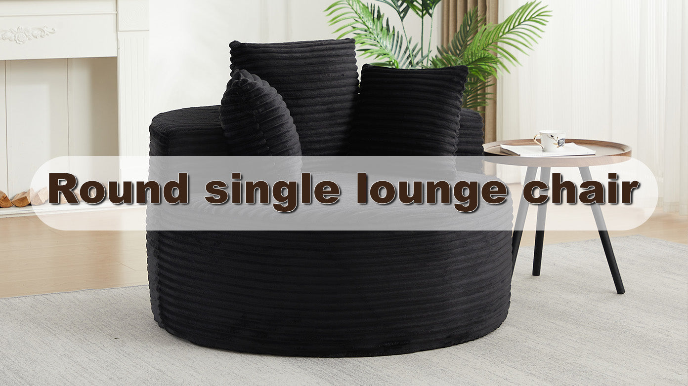 43-Inch Round Corduroy Single Sofa in black ribbed fabric by HouseOfZazla on Tampa Home & Garden Store