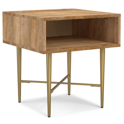 Fallon Natural Wood End Table with Iron Base, by HouseOfZazla, natural finish, gold legs on Tampa Home & Garden Store