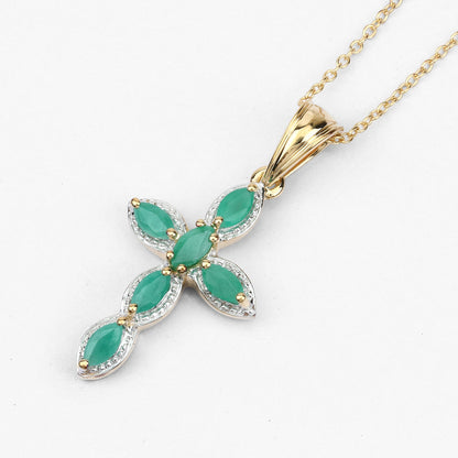 18K yellow gold plated emerald pendant with green marquise stones in a silver halo on a chain on Tampa Home & Garden Store