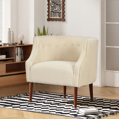 Contemporary upholstered club chair with button tufting in fabric, wooden legs, HouseOfZazla on Tampa Home & Garden Store