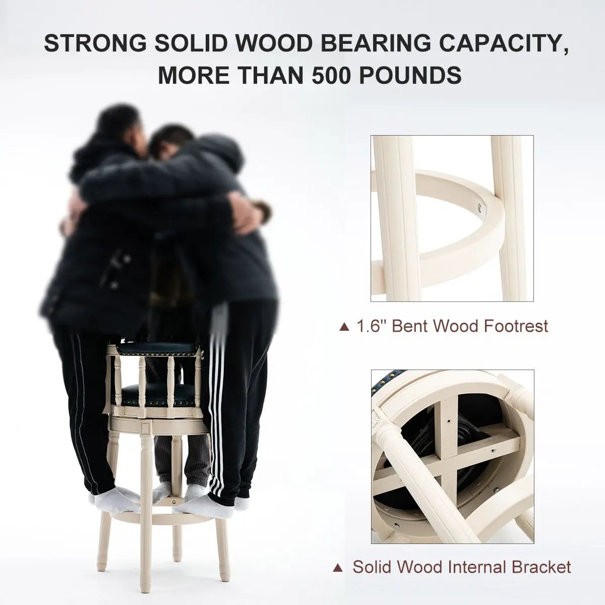 Wooden Bar Stool with Swivel and Contoured Back