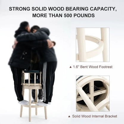 Wooden Bar Stool with Swivel and Contoured Back