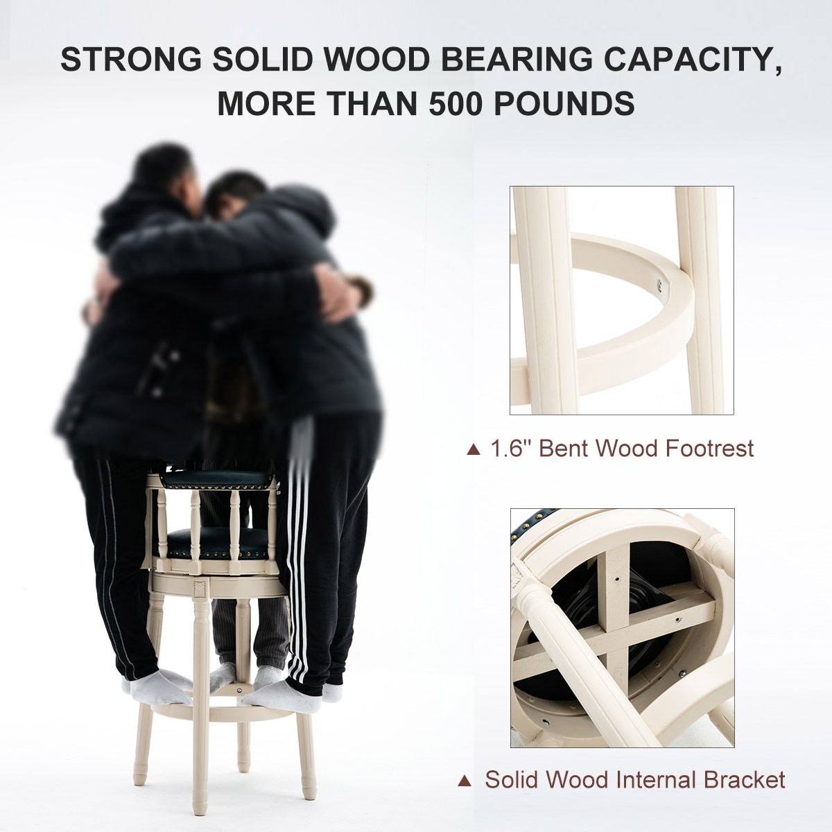 Wooden Bar Stool with Swivel and Full Back, bar height 28–30 in, White/Blue, HouseOfZazla on Tampa Home & Garden Store
