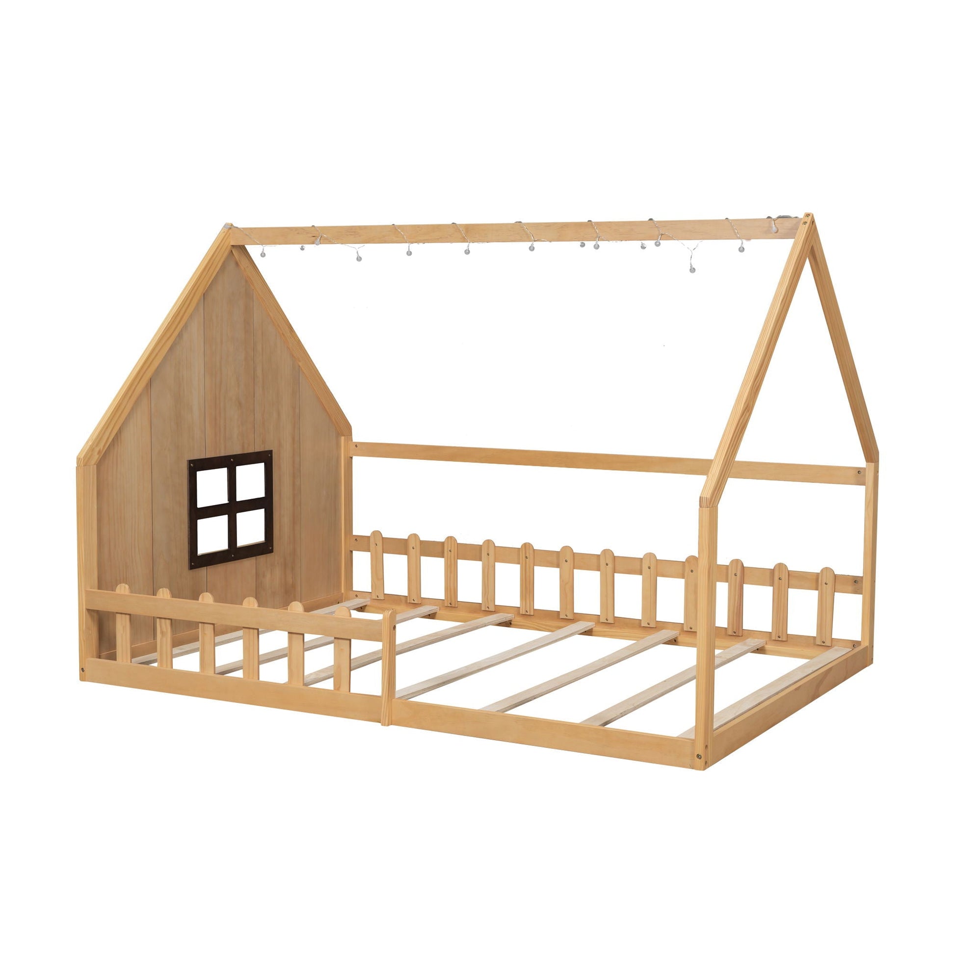 House bed with window and fence, wooden platform bed frame by HouseOfZazla on Tampa Home & Garden Store