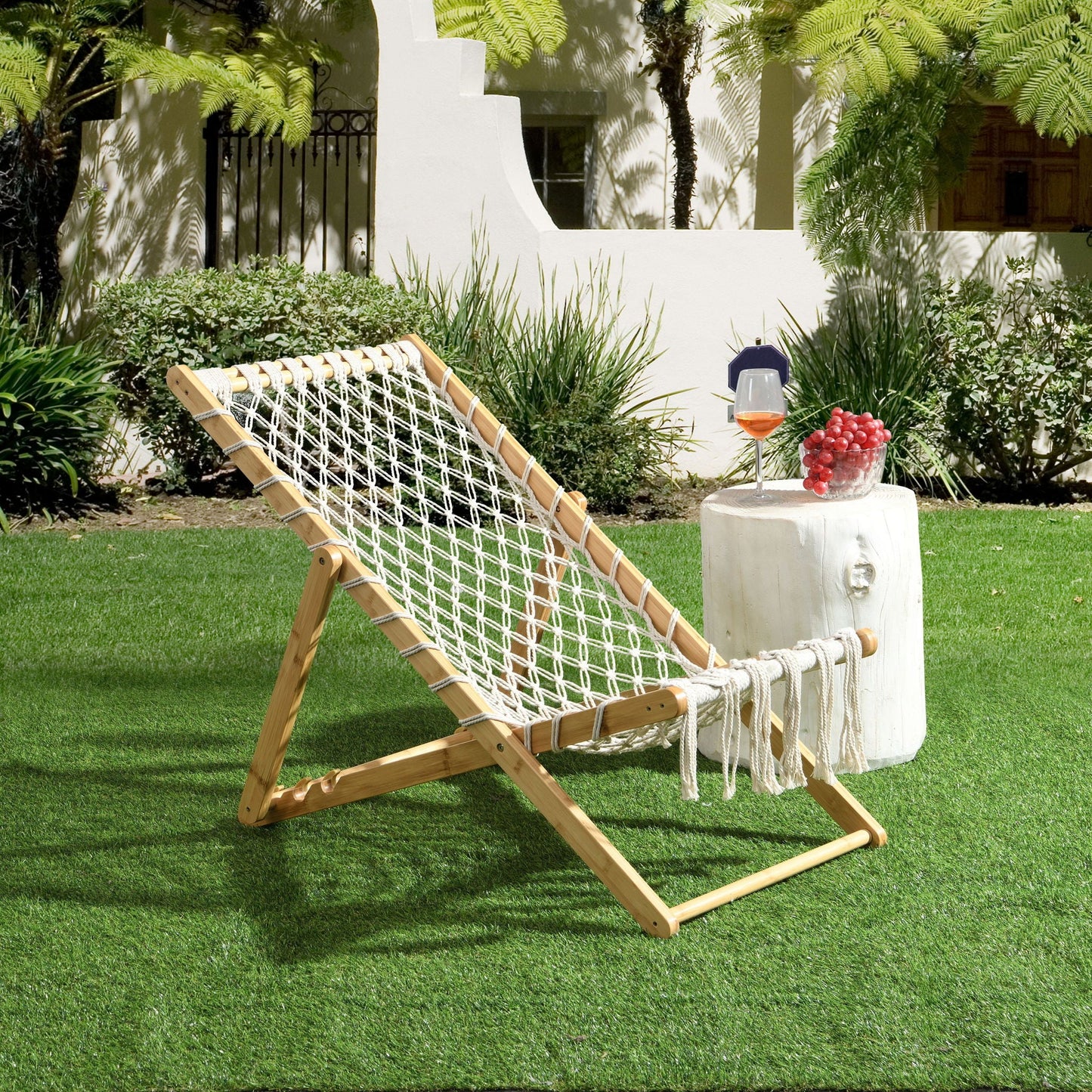 Bamboo Weaving Chair with handwoven rope in natural finish for outdoor spaces on Tampa Home & Garden Store