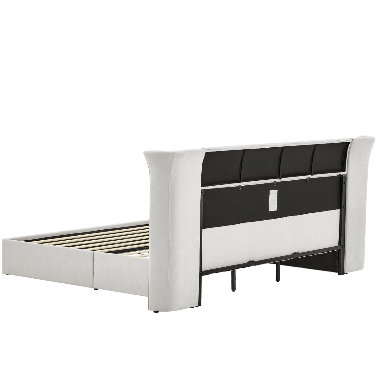 King Size Wing-Back Upholstered Bed Frame Beige with padded headboard and metal legs on Tampa Home & Garden Store