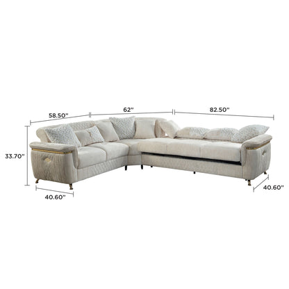 Argo Reversible Sectional by HouseOfZazla in beige quilted fabric with gold-tone legs, L-shaped on Tampa Home & Garden Store