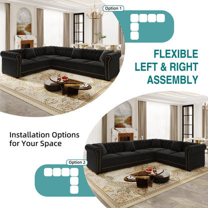 Chesterfield L Shaped Sofa and Black Velvet Bed