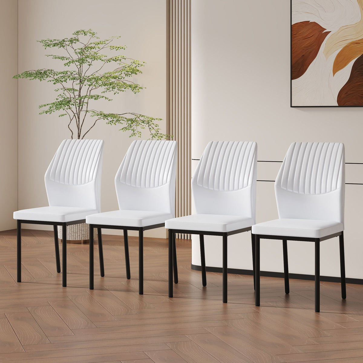 Ergonomic simple chair with metal legs, white ribbed back; set of five on Tampa Home & Garden Store