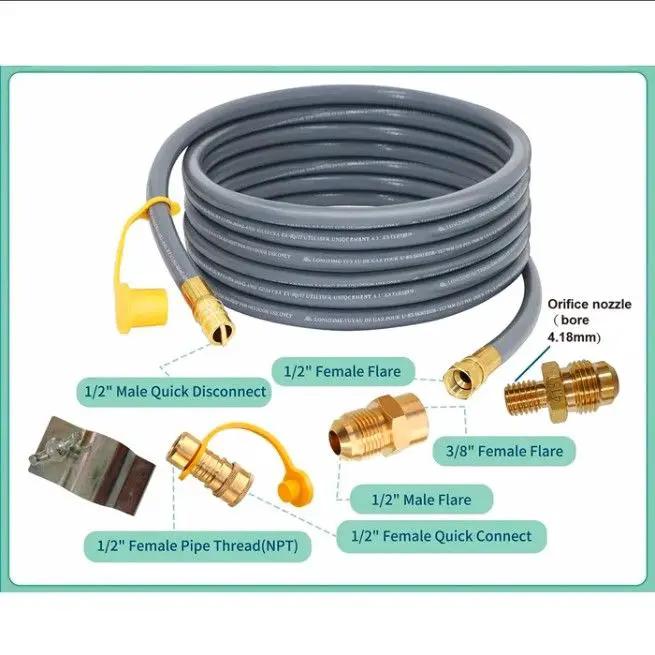 Fire Pit Gas Conversion Kit gray hose with brass flare fittings Unique Piece Furniture on Tampa Home & Garden Store