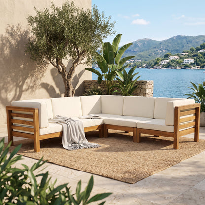 Elegant Acacia Wood and V Shape Sofa Set