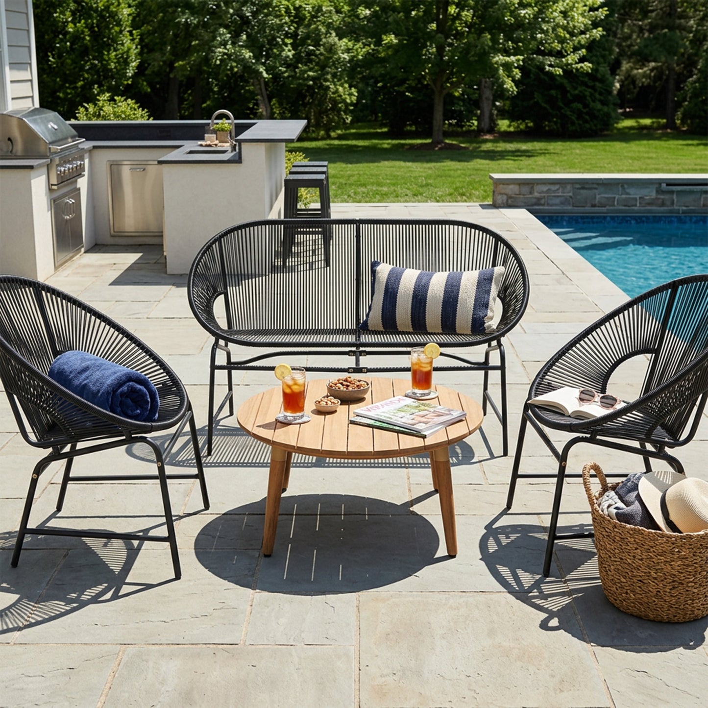 Nusa Outdoor Patio 4 Piece Chat Set with Table