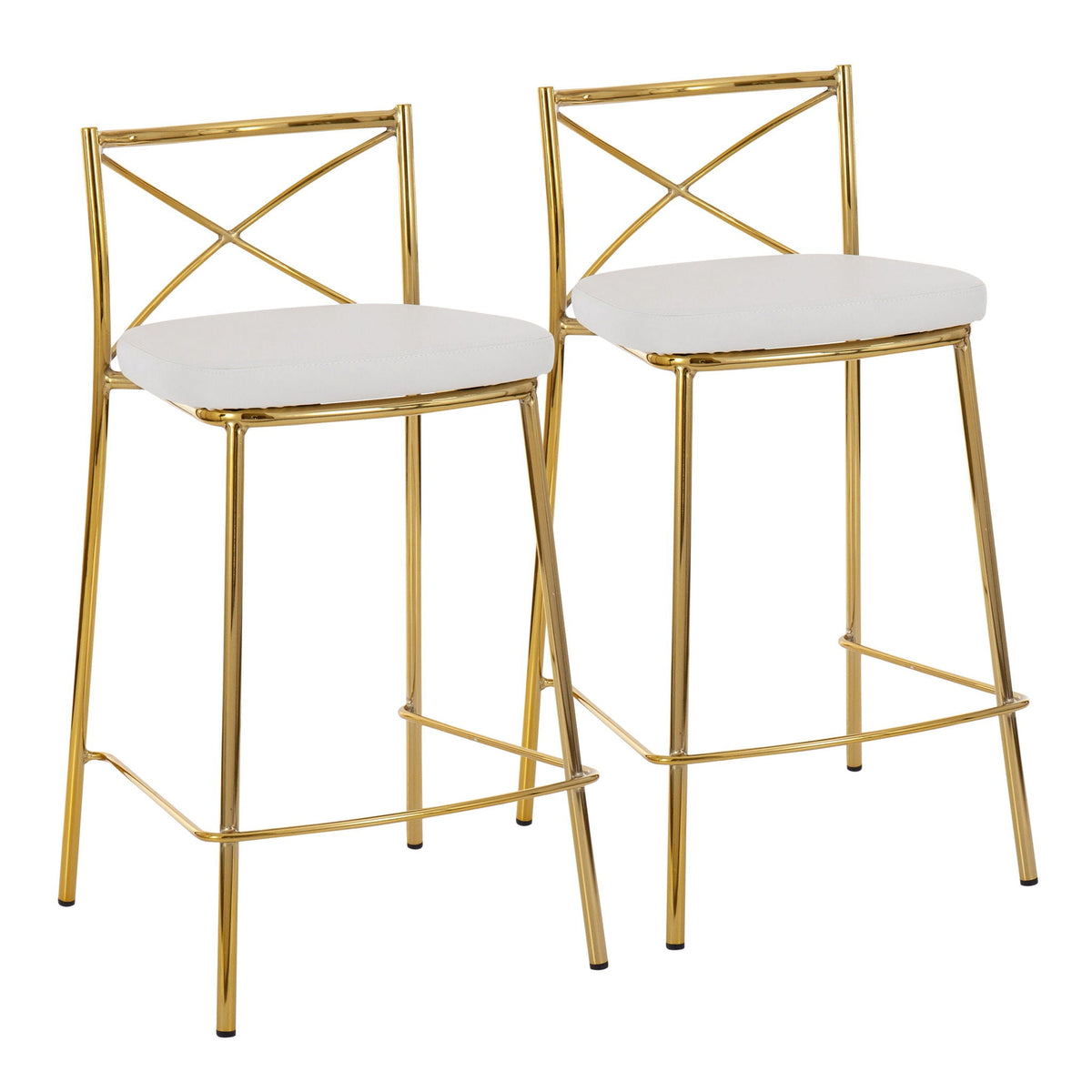 Modern Charlotte counter stools by HouseOfZazla, gold metal frame with white cushions, set of 2 on Tampa Home & Garden Store