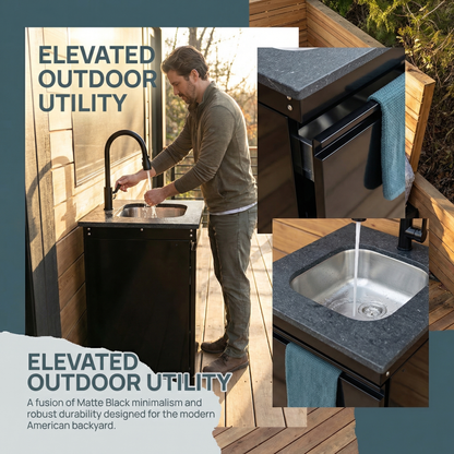 Double Door Outdoor Sink Cabinet with Steel Tap