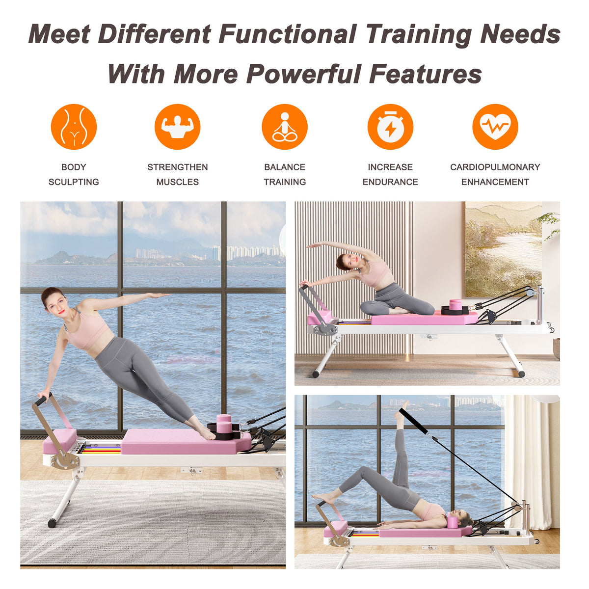 Foldable Pilates Core Bed by HouseOfZazla, pink reformer with white frame on Tampa Home & Garden Store