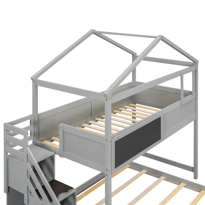 House Style bunk bed with storage staircase, gray metal frame and wood slats on Tampa Home & Garden Store