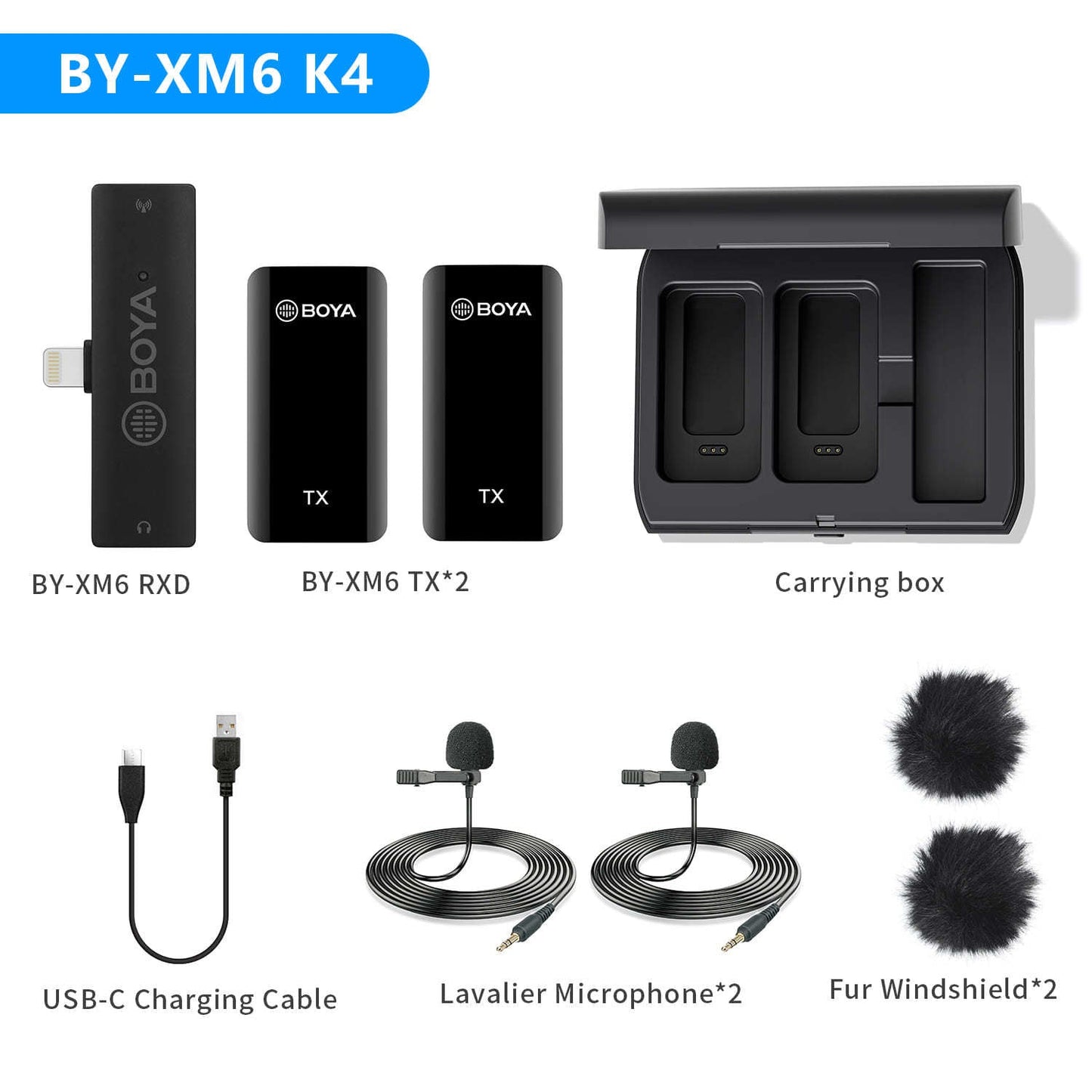 BOYA BY-XM6 wireless clip-on microphone kit with 2 TX units and RX carrying case on Tampa Home & Garden Store