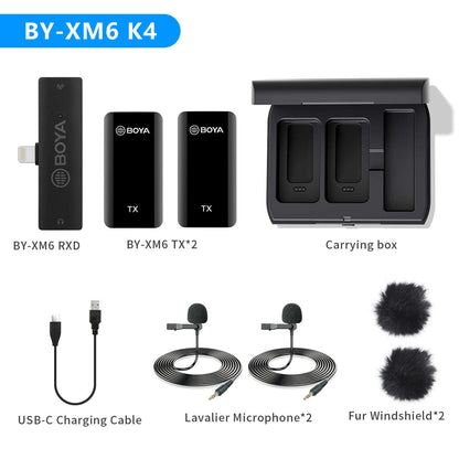 BOYA BY-XM6 wireless clip-on microphone kit with 2 TX units and RX carrying case on Tampa Home & Garden Store
