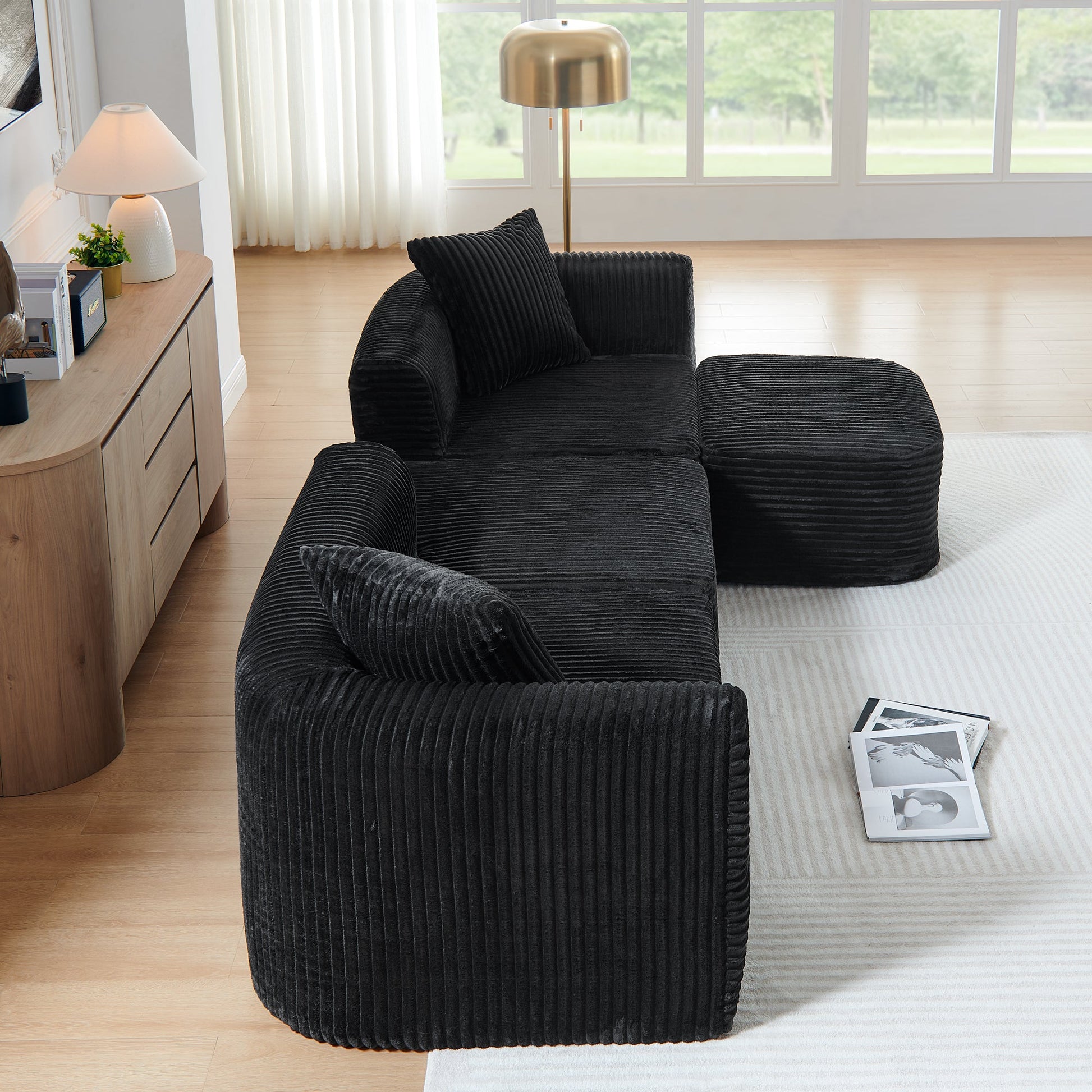 114in Cloud sectional sofa with L-shaped chaise in black corduroy fabric on Tampa Home & Garden Store