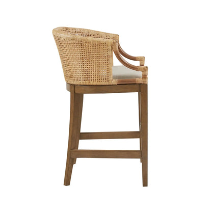 Casual Rattan Counter Stool With Solid Wood Legs