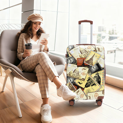 3-Piece PC Spinner Wheel Luggage Set with Printed Pattern featuring passport-stamp designs on Tampa Home & Garden Store