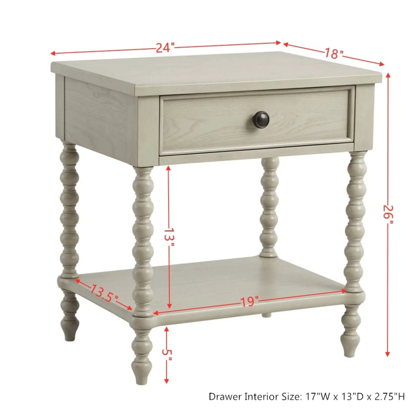 Traditional nightstand with drawer and shelf in light gray finish, Unique Piece Furniture on Tampa Home & Garden Store