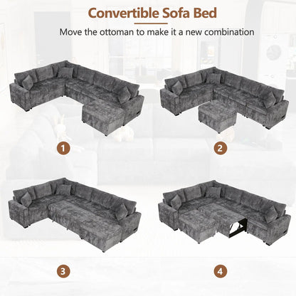 4-piece sectional sleeper sofa with storage ottoman 3 pillows Unique Piece Furniture on Tampa Home & Garden Store