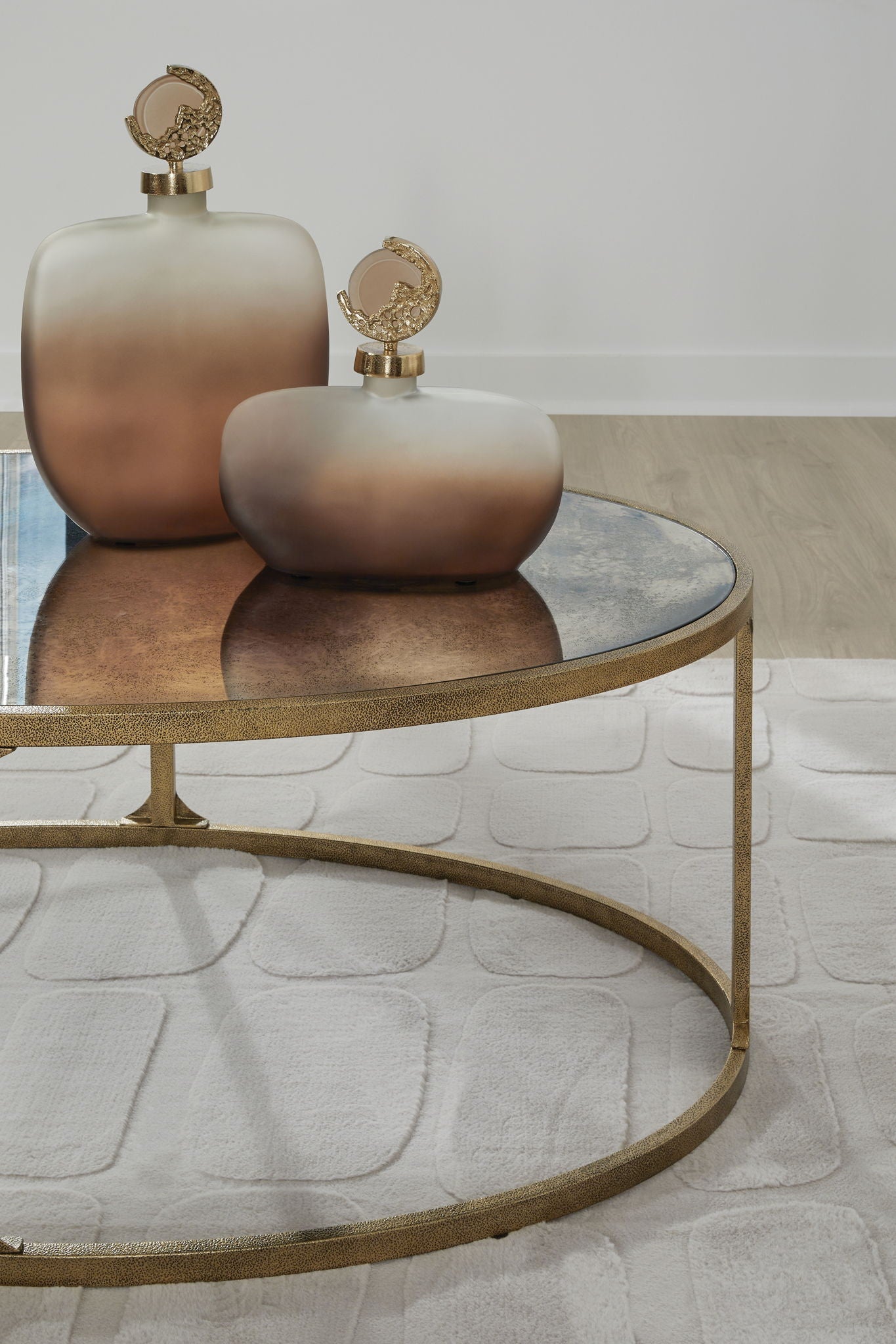 Korajane coffee table by Unique Piece Furniture gradient bronze finish with glass top on Tampa Home & Garden Store