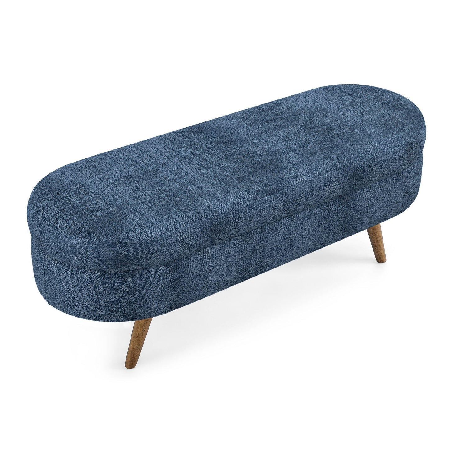 Modern Ottoman Oval Storage Bench blue fabric with rubber wood legs by HouseOfZazla on Tampa Home & Garden Store