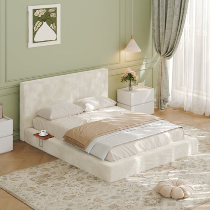 AirFrame Queen Bed Frame with Adjustable Sliding Side Table in Off-White Sherpa by HouseOfZazla on Tampa Home & Garden Store