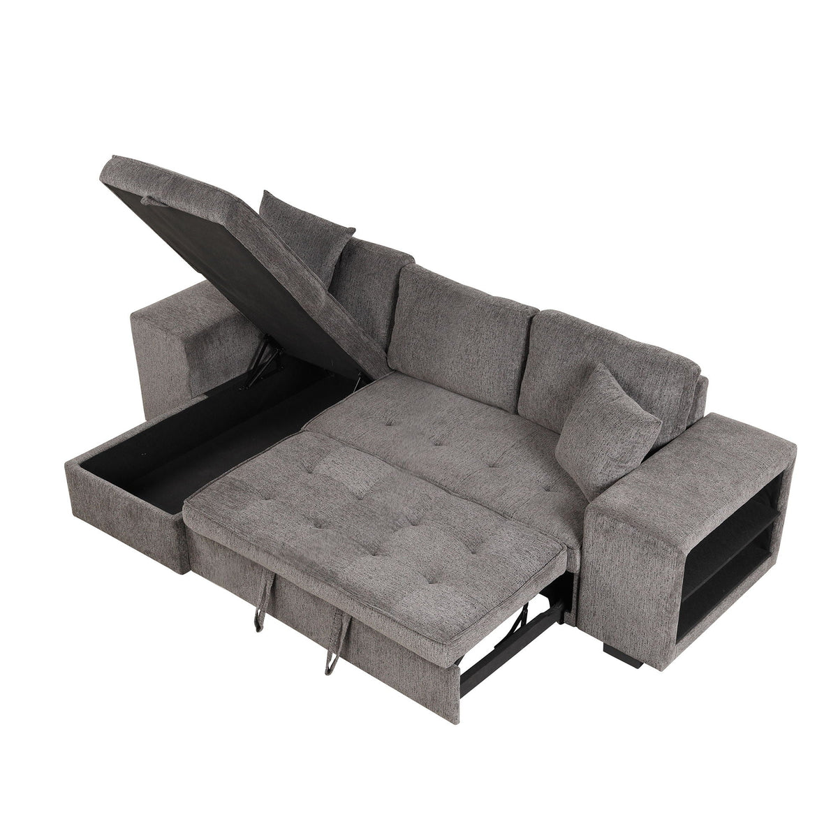 Modern L-shape 3-seat reversible sleeper sectional in gray fabric with storage chaise and stools on Tampa Home & Garden Store