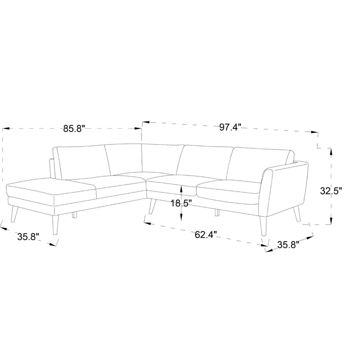 Benson sectional sofa with chaise by HouseOfZazla, light fabric upholstery on Tampa Home & Garden Store