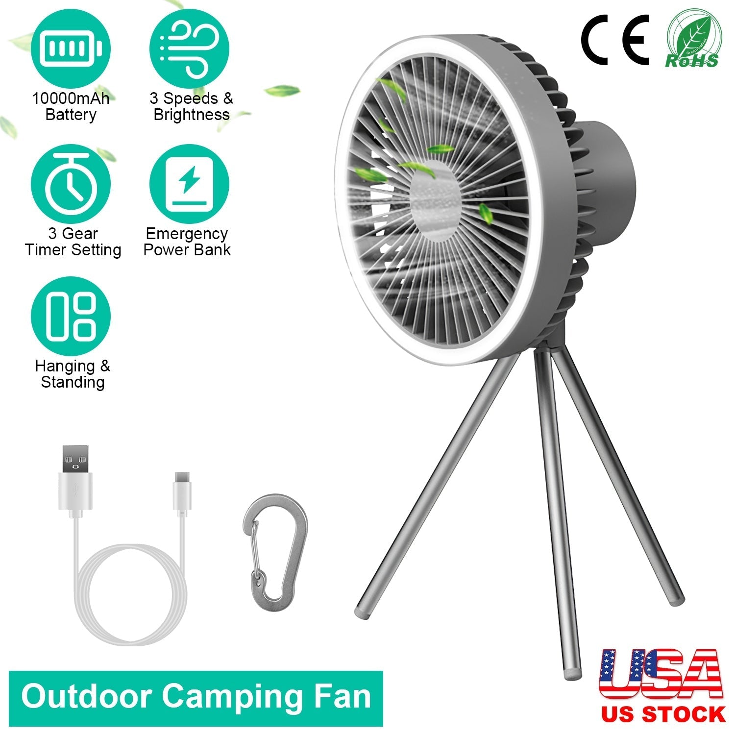 GemGear Camping Fan with Lantern, 10000mAh rechargeable, tripod tent fan on Tampa Home & Garden Store