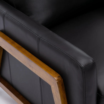 Richland Push Back Recliner Chair in black leather with wooden armrests on Tampa Home & Garden Store