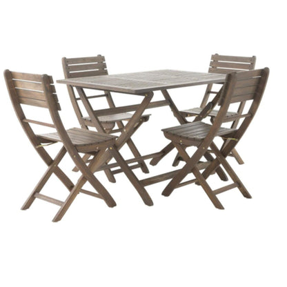 Positano foldable dining set in brown wood with slatted table and four chairs, 5-piece set on Tampa Home & Garden Store