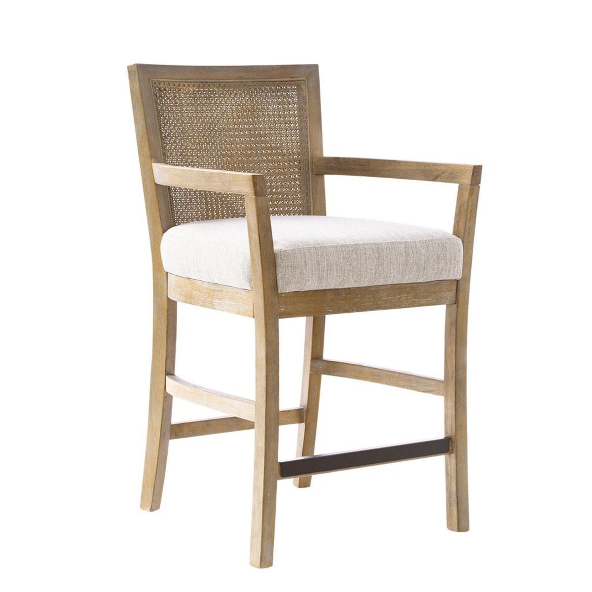 Cane back counter stool with cream upholstered seat and natural wood frame by HouseOfZazla on Tampa Home & Garden Store