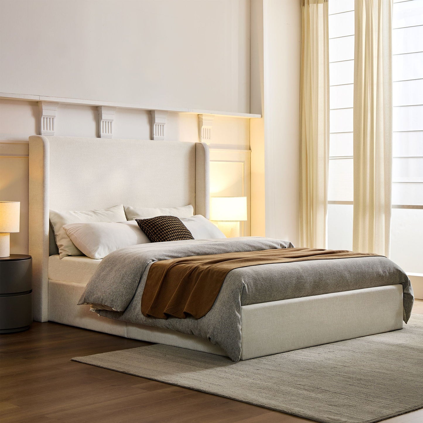 Carmen Upholstered Wingback Bed and Headboard