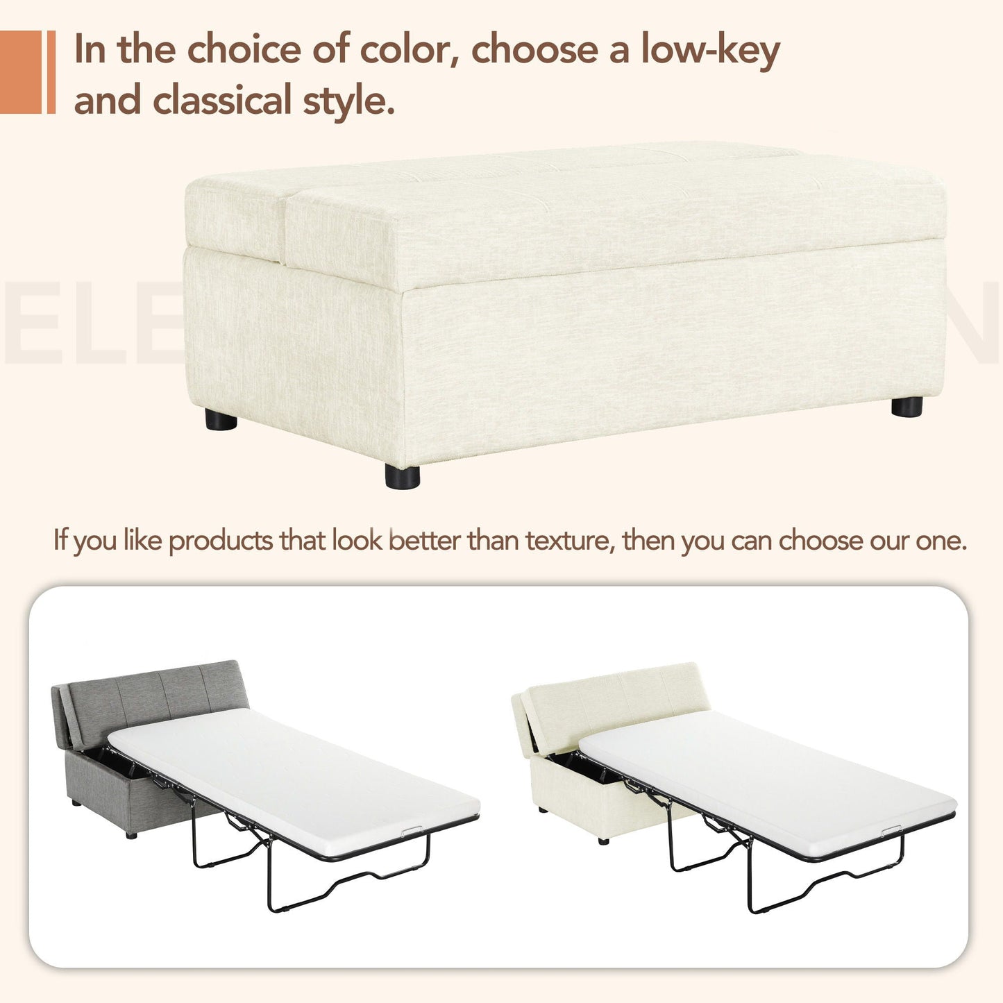 Two twin size folding ottoman sleeper beds with mattresses in gray and beige fabric on Tampa Home & Garden Store