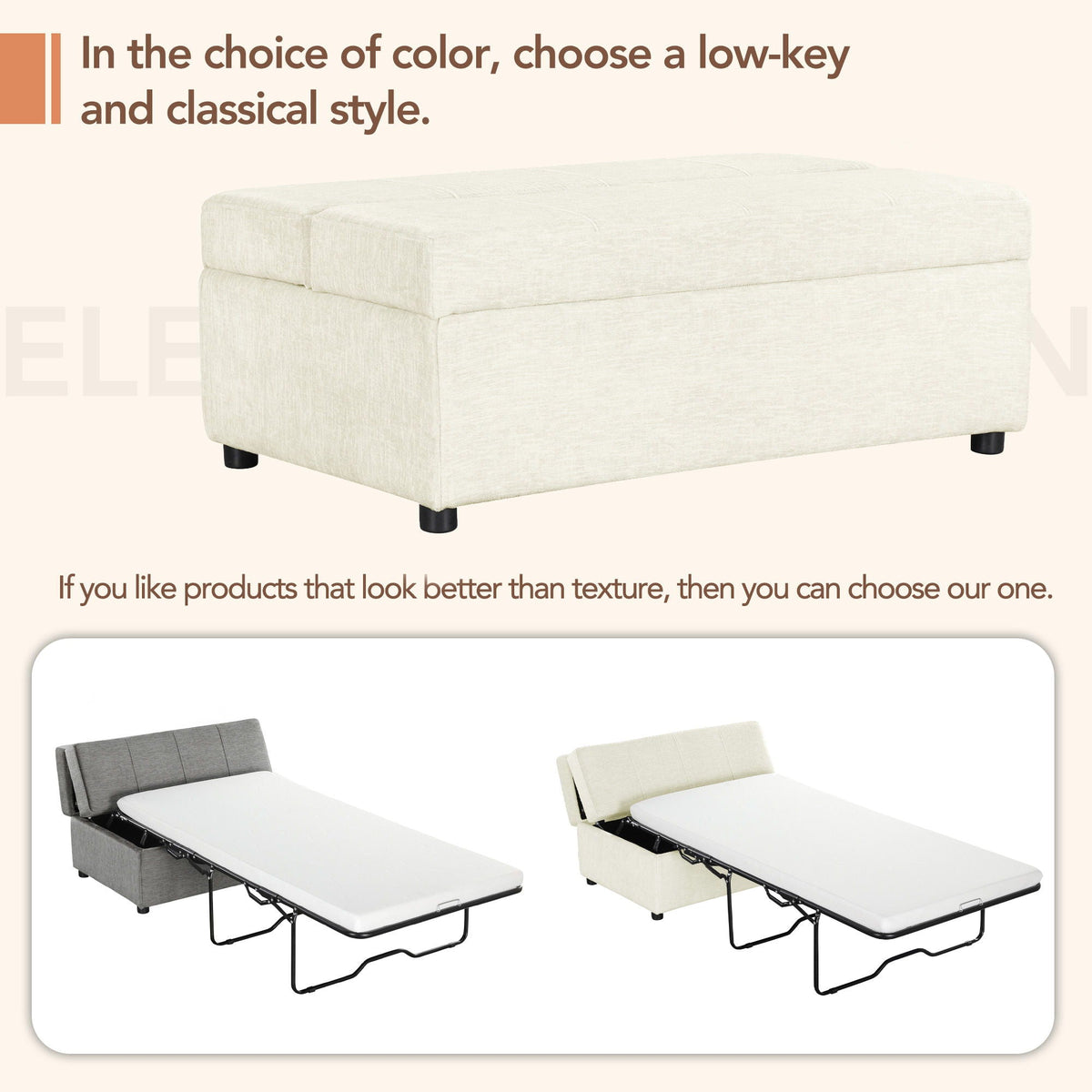 Two twin size folding ottoman sleeper beds with mattresses in gray and beige fabric on Tampa Home & Garden Store