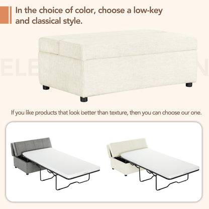 Two twin size folding ottoman sleeper beds with mattresses in gray and beige fabric on Tampa Home & Garden Store