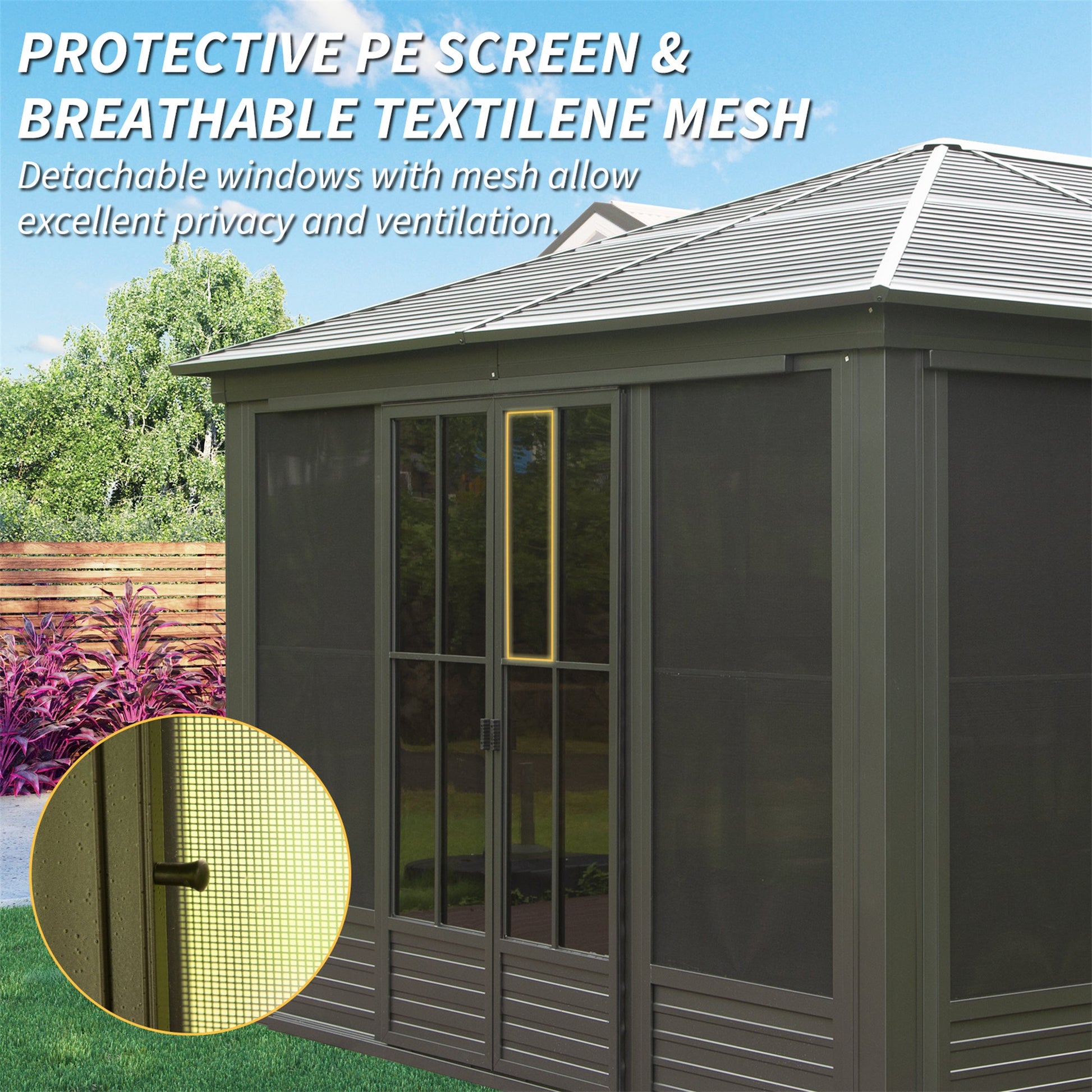 12x14FT Outdoor Sunroom Gazebo dark gray shed-style with glass doors by HouseOfZazla on Tampa Home & Garden Store