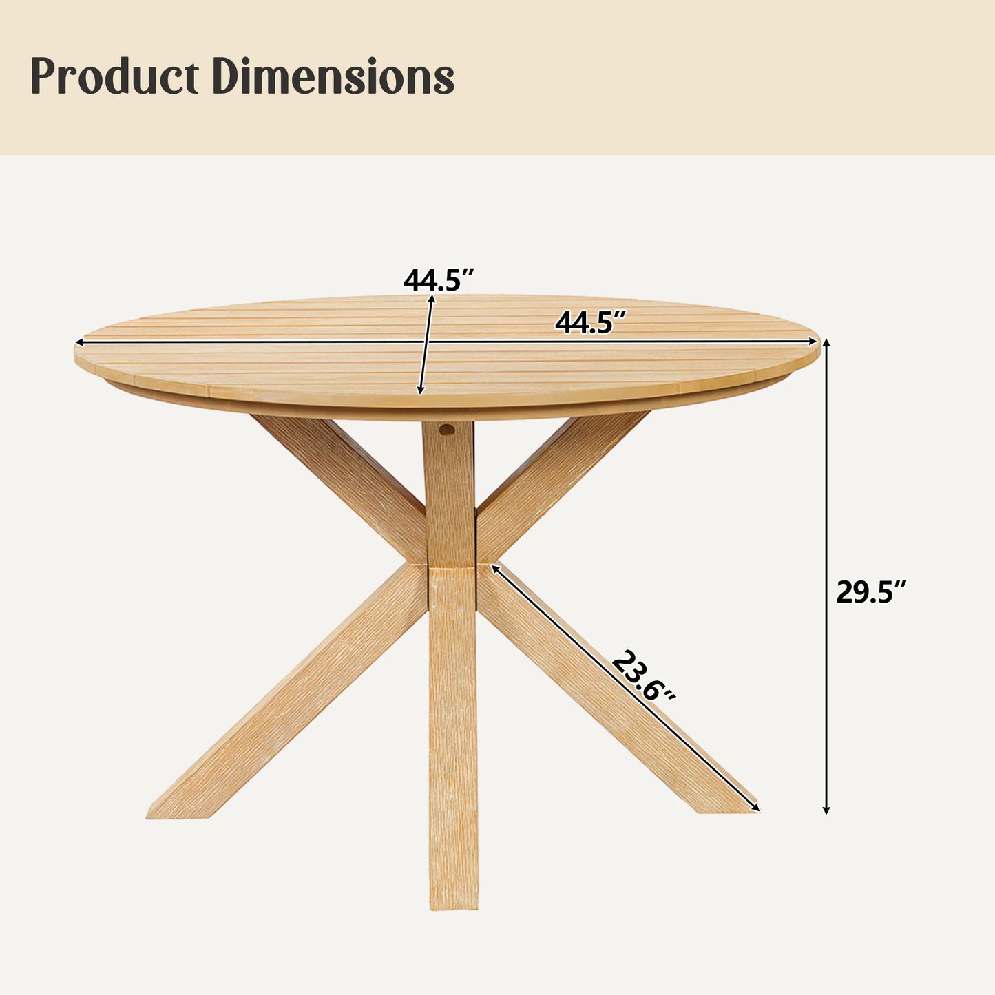 44.5 Inch Round Outdoor and Acacia Dining Table