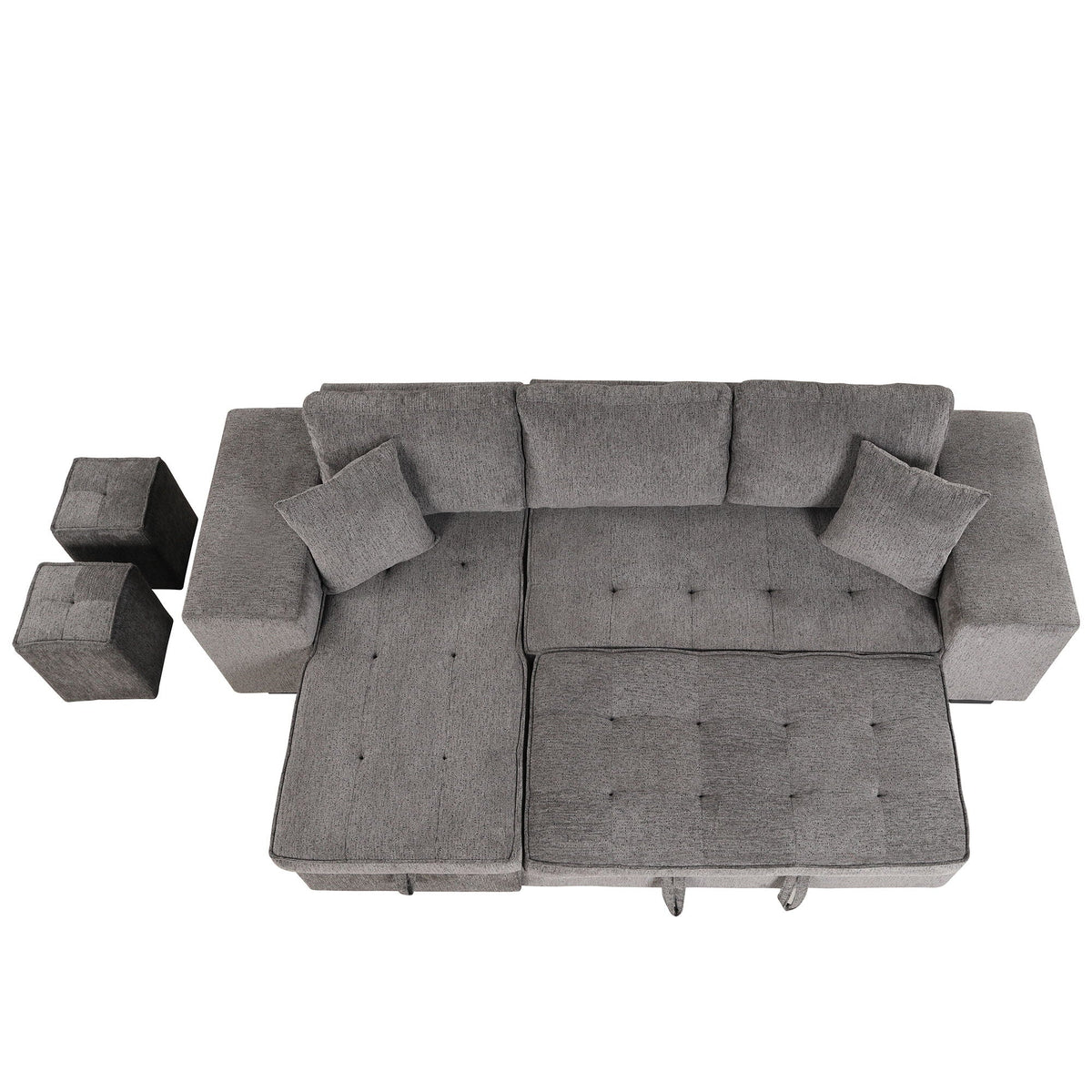 Modern gray L-shaped sectional sofa with tufted cushions and two square ottomans on Tampa Home & Garden Store