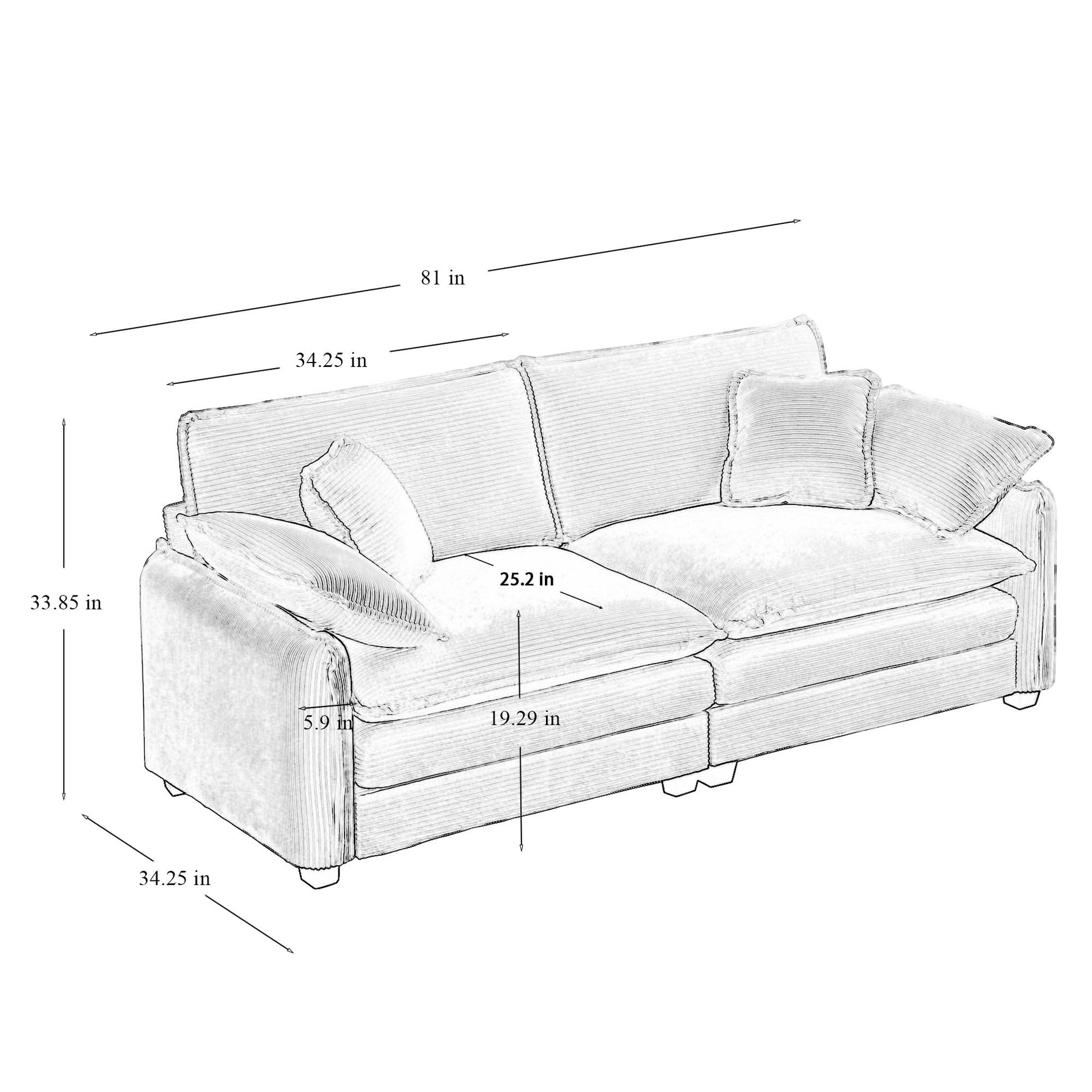 Modern Living Room Sofa 3 Pieces Set fabric upholstery, light beige on Tampa Home & Garden Store