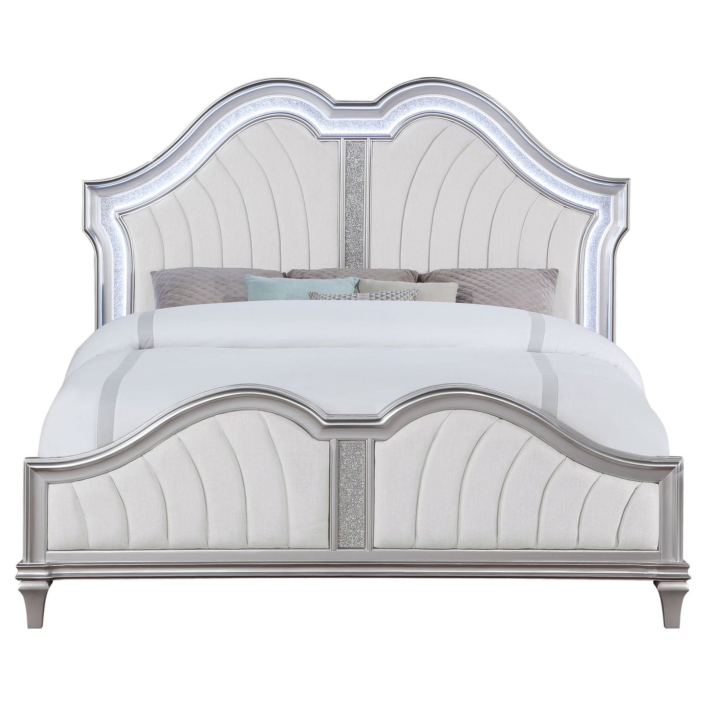 Katerina platform bed with LED light, silver tufted headboard by HouseOfZazla on Tampa Home & Garden Store